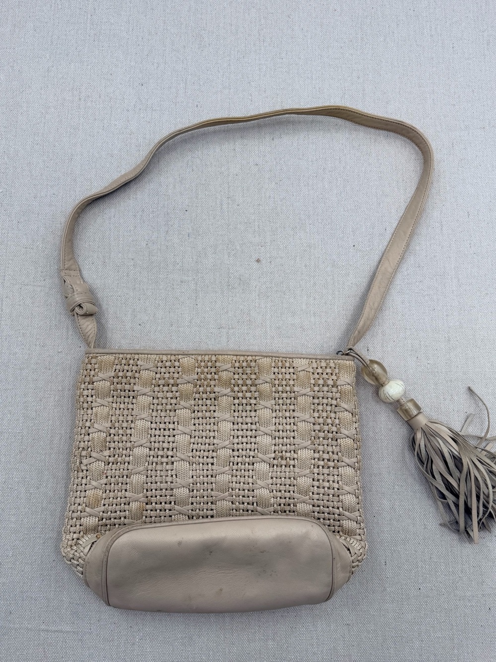 Sharif Woven Crossbody Bag in Light Beige